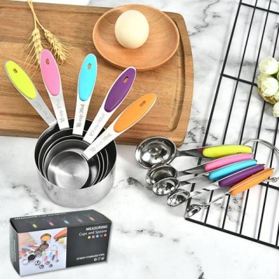 Stainless Steel Measuring Cup And Spoon Set With Silicone Grips Baking Gadgets Spoon