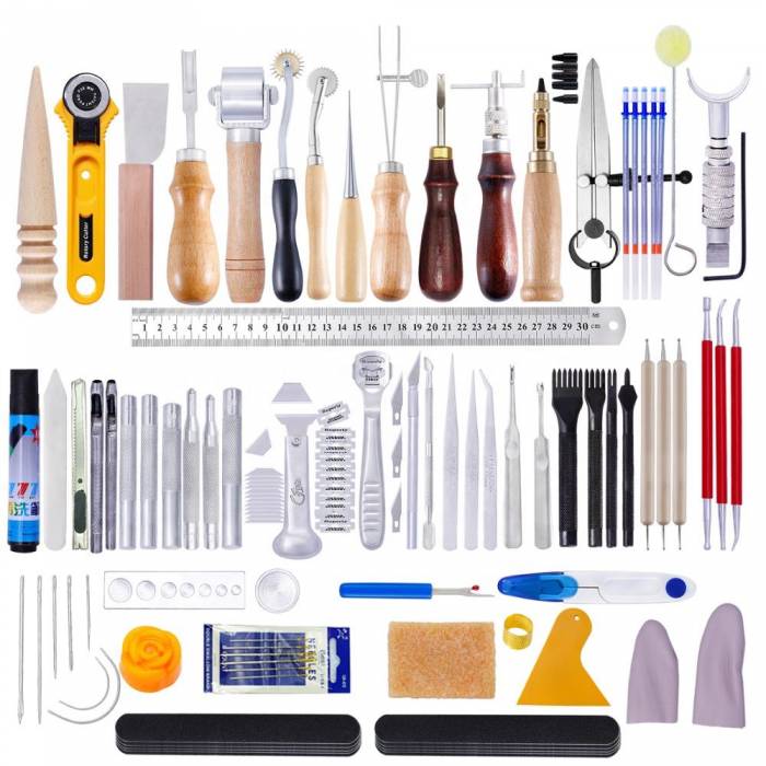 L7 Diy Handmade Leather Craft Tools Kits Stitching Groover Sewing Punch Skiving Leather Working Tool Set